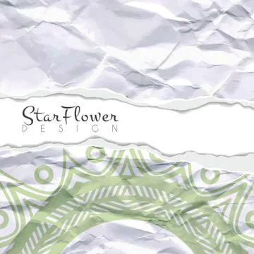 Vector background of crumpled torn paper with floral circular pattern. Mandala 스톡 일러스트