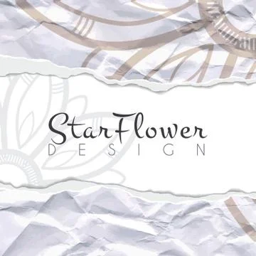 Vector background of crumpled torn paper with floral circular pattern. Mandala Stock Illustration