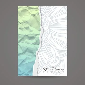 Vector background of crumpled torn paper with floral circular pattern. Mandala Stock Illustration