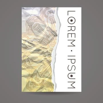 Vector background of crumpled torn paper with floral circular pattern. Mandala Stock Illustration