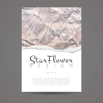 Vector background of crumpled torn paper with floral circular pattern. Mandala 스톡 일러스트