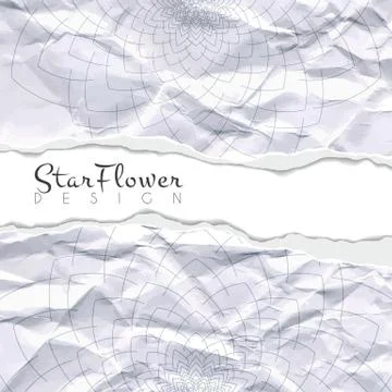 Vector background of crumpled torn paper with floral circular pattern. Mandala Stock Illustration