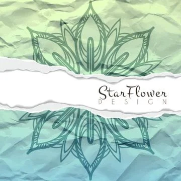 Vector background of crumpled torn paper with floral circular pattern. Mandala Stock Illustration