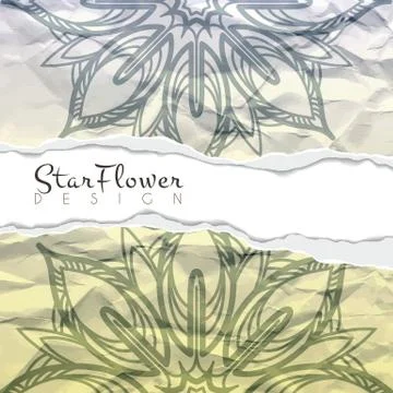 Vector background of crumpled torn paper with floral circular pattern. Mandala Stock Illustration