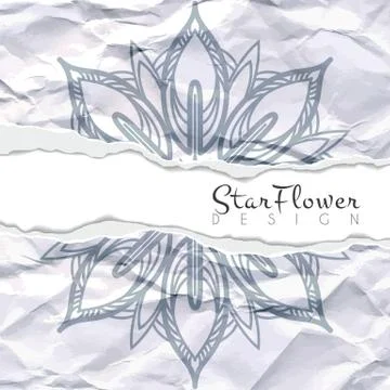 Vector background of crumpled torn paper with floral circular pattern. Mandala Stock Illustration