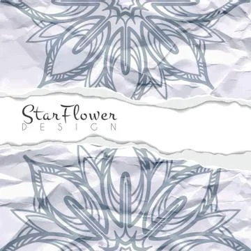 Vector background of crumpled torn paper with floral circular pattern. Mandala Illustrazione stock