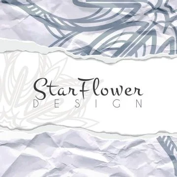 Vector background of crumpled torn paper with floral circular pattern. Mandala Stock Illustration