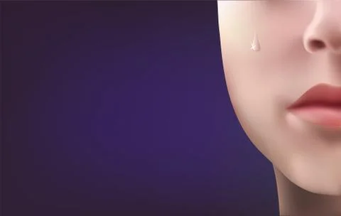 Vector background with crying women. Half face with tear drop. Stock Illustration