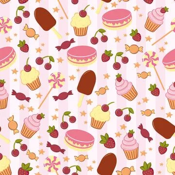 Vector background with cupcakes sweets and berries. Stock Illustration