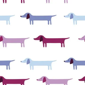Vector background with cute dachshund dogs in blue colors. Stock Illustration