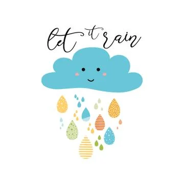 Vector background with cute smiling cloud text Lets it rain Stock Illustration