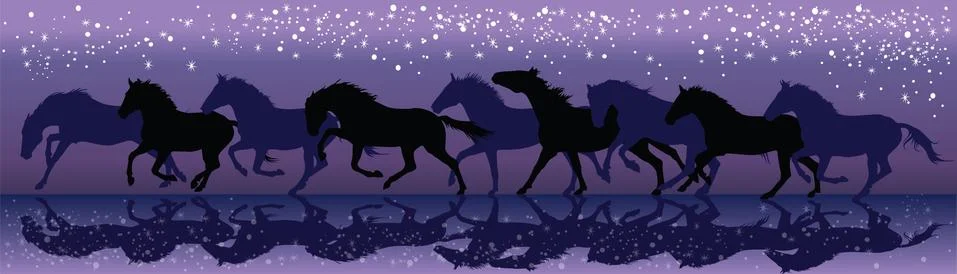 Vector background with dark horses galloping in the night Stock Illustration