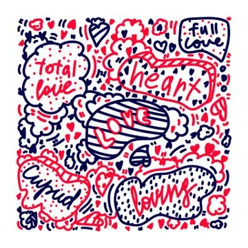 Vector background dedicated to love. Hand-drawn in the Doodle style. Lettering Stock Illustration