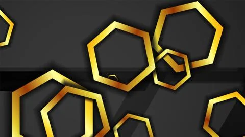 Vector background design that overlaps with hexagon gold color gradients on b Illustrazione stock