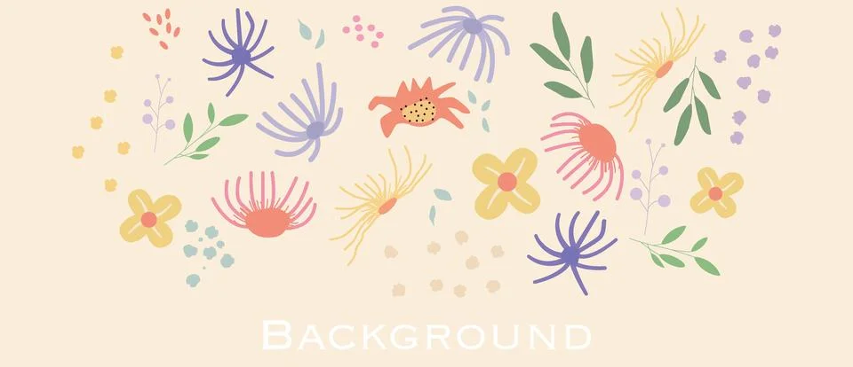 Vector background. Doodle design elements. Delicate leaves, flowers and plants Stockillustratie
