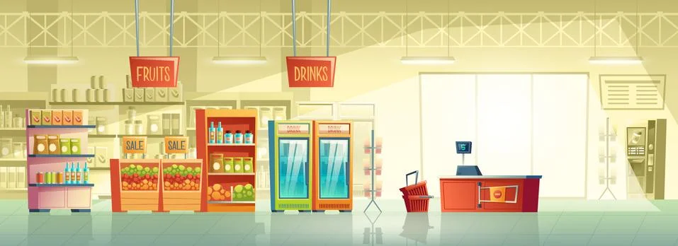 Vector background of empty supermarket, shop, store Stock Illustration