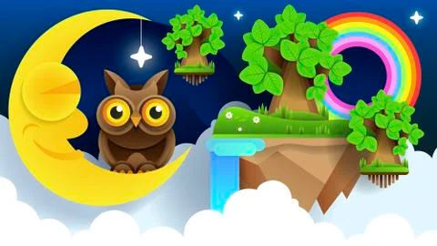 Vector background with evening sky. Moon and stars Illustrazione stock