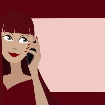Vector background with face of girl speaking by phone and space for your text Stock Illustration