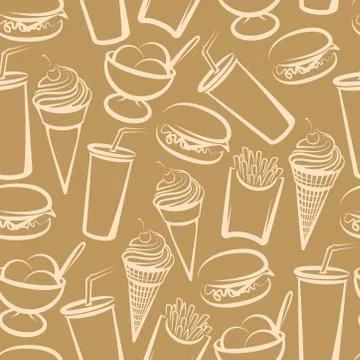 Vector background with fast food. seamless pattern Stock Illustration