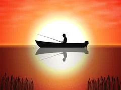Vector background moon fisherman on boat fishes: Royalty Free