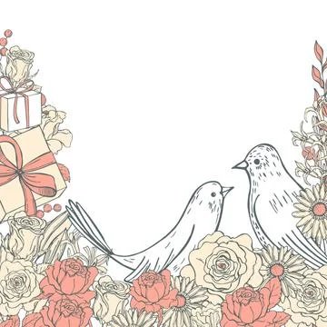 Vector  background with flowers and birds. Stock Illustration