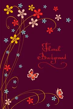 Vector background with flowers and butterflies, simple design Stock Illustration