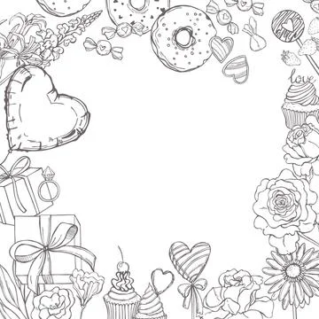 Vector  background with flowers and sweets. Stock Illustration