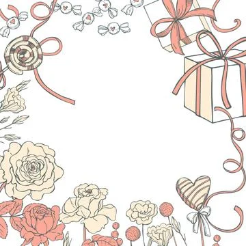 Vector  background with flowers and sweets. Stock Illustration