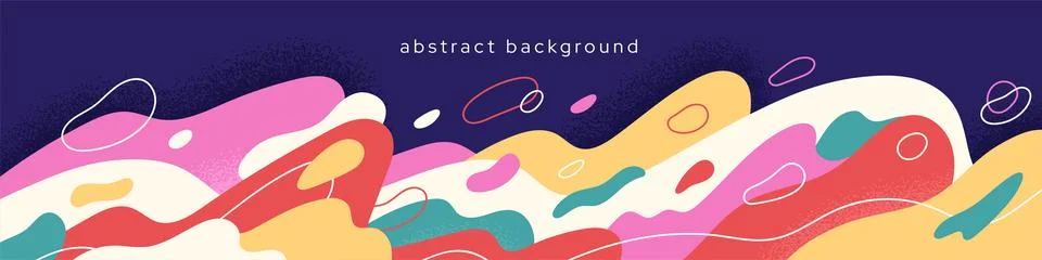 Vector background with fluid abstract doodle. Banner with splattered shapes.. Stock Illustration
