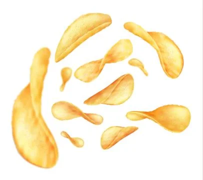 Vector background with flying golden potato chips Stock Illustration