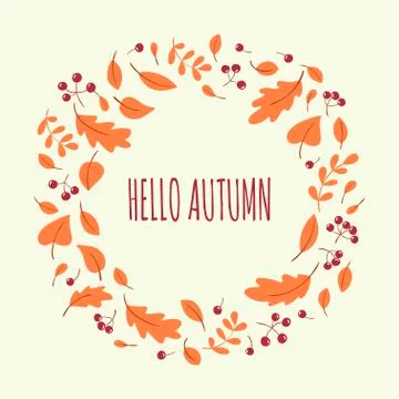 Vector background with a frame of autumn leaves and bunches of mountain ash. Stock Illustration
