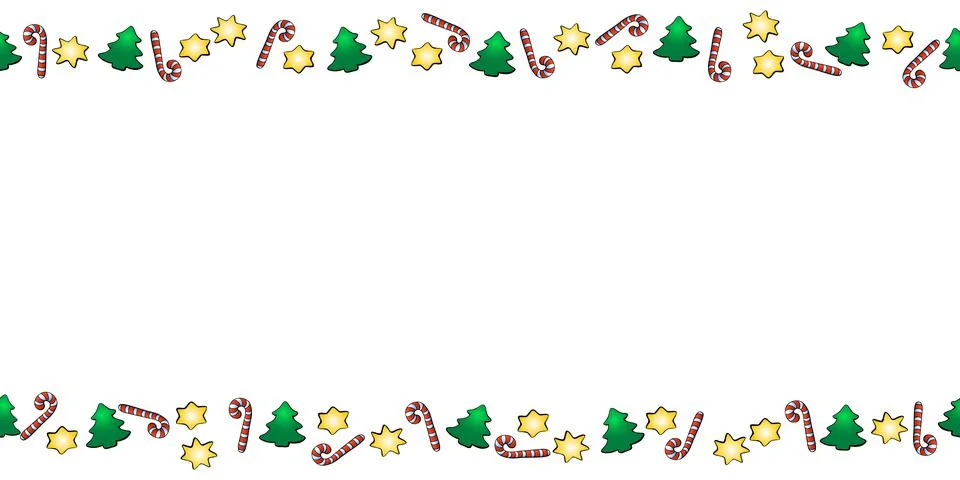 Vector background, frame, border of candy canes, stars, Christmas trees. Hori Stock Illustration