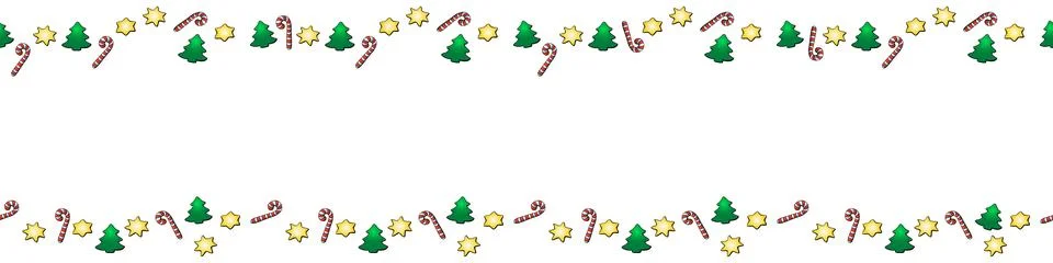 Vector background, frame, border of candy canes, stars, Christmas trees. Hori Stock Illustration