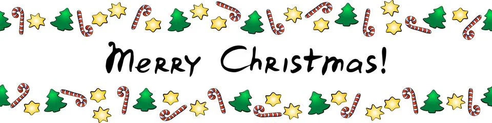 Vector background, frame, border of candy canes, stars, xmas trees. Horizon.. Stock Illustration