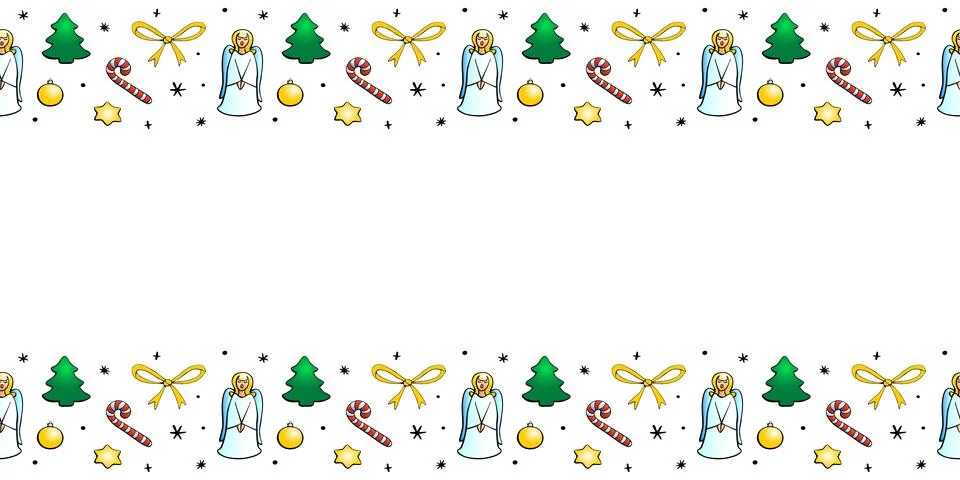 Vector background, frame, border of Christmas trees, singing angels, candy ca 库存插图
