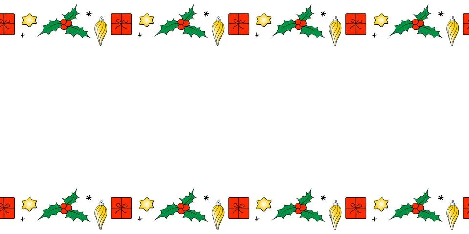 Vector background, frame, border of colorful festive xmas symbols - present.. Stock Illustration