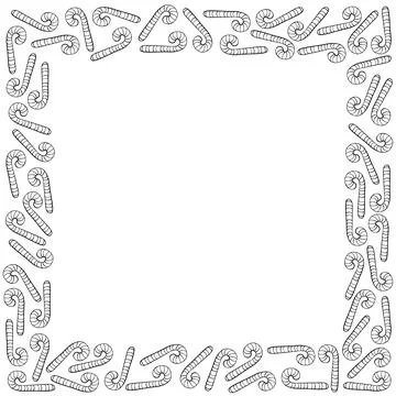 Vector background, frame, border from outline candy cane. Contour edging, dec イラスト素材