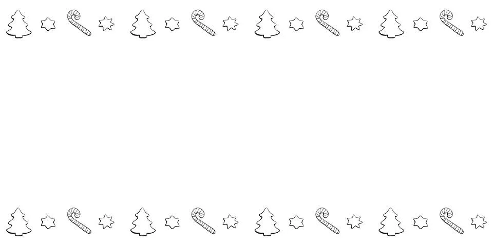 Vector background, frame, border of outline candy canes, stars, Christmas tre Stock Illustration
