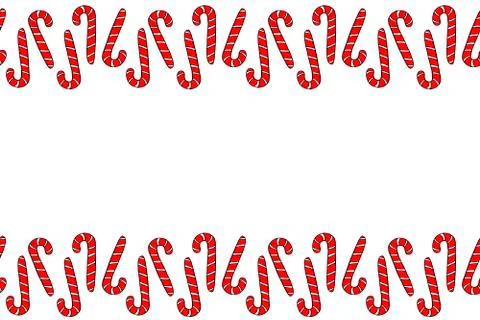 Vector Background, frame, border from red candy cane. Horizontal top and bott Stock Illustration