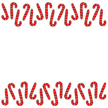 Vector Background, frame, border from red candy cane. Horizontal top and bott Stock Illustration
