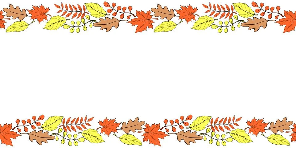 Vector background, frame made of colorful autumn leaves on edges. Horizontal  イラスト素材