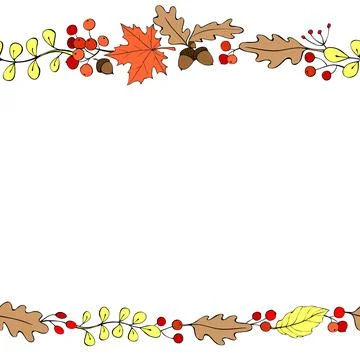 Vector background, frame made of colorful autumn leaves, berries, acorns on e Stock Illustration