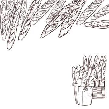 Vector background with french baguette bread. Illustrazione stock
