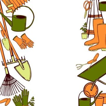 Vector background with garden tools. Stock Illustration
