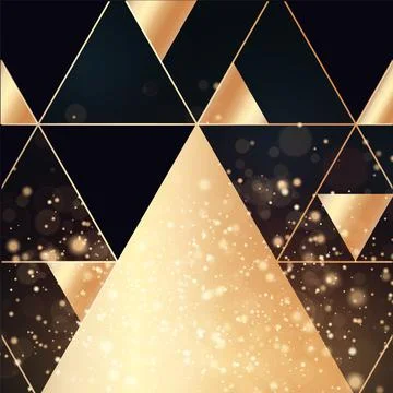 Vector background with gold triangles and gold confetti. Stock Illustration