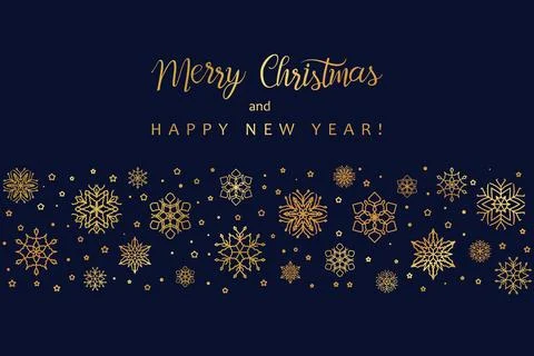 Vector background with golden snowflakes Stock Illustration