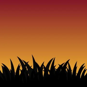 Vector background with grass silhouette and sunset sky イラスト素材