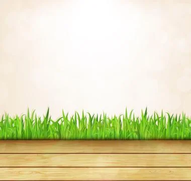 Vector background with green grass and wooden floor Stock Illustration