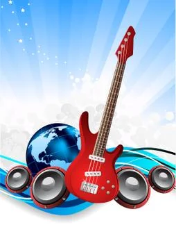 Vector background with guitar and earth Stock Illustration