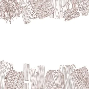 Vector background with hand drawn asian noodles. Sketch  illustration. Stock Illustration